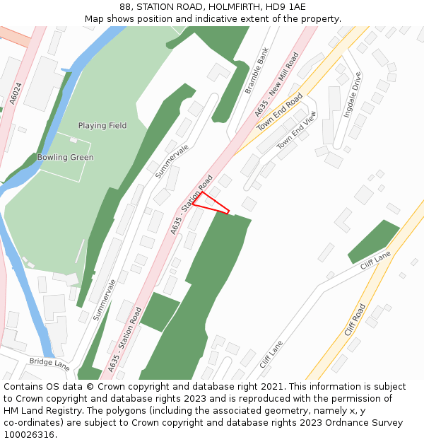 88, STATION ROAD, HOLMFIRTH, HD9 1AE: Location map and indicative extent of plot