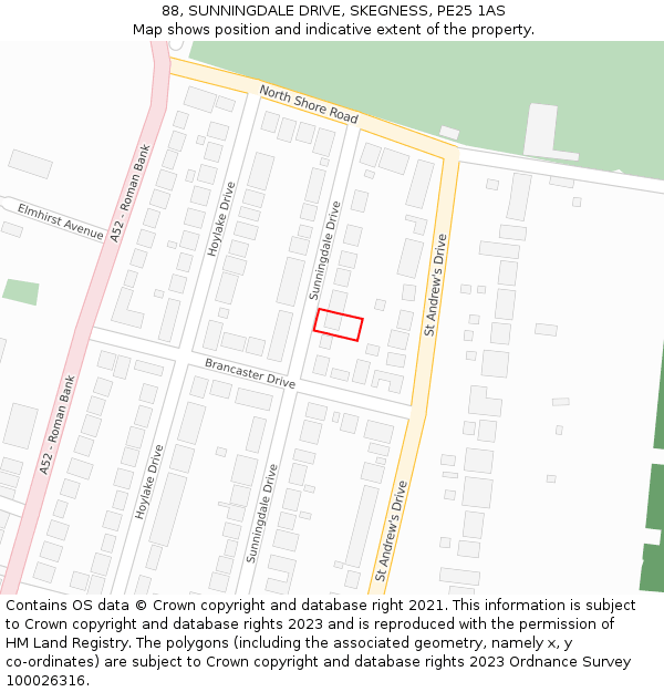 88, SUNNINGDALE DRIVE, SKEGNESS, PE25 1AS: Location map and indicative extent of plot