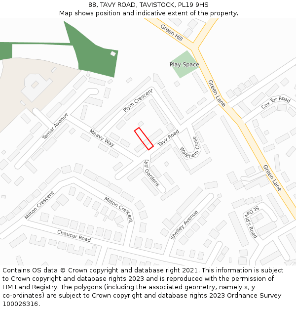88, TAVY ROAD, TAVISTOCK, PL19 9HS: Location map and indicative extent of plot