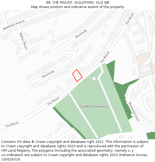 88, THE MOUNT, GUILDFORD, GU2 4JB: Location map and indicative extent of plot