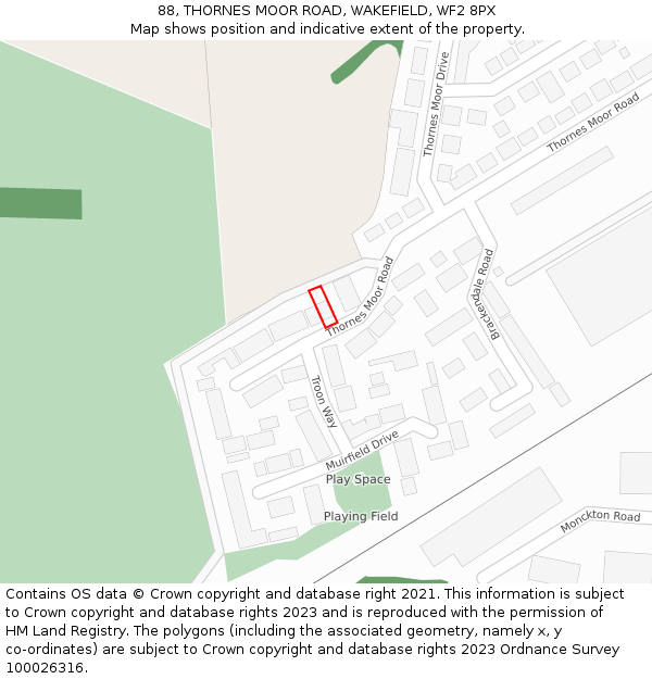 88, THORNES MOOR ROAD, WAKEFIELD, WF2 8PX: Location map and indicative extent of plot