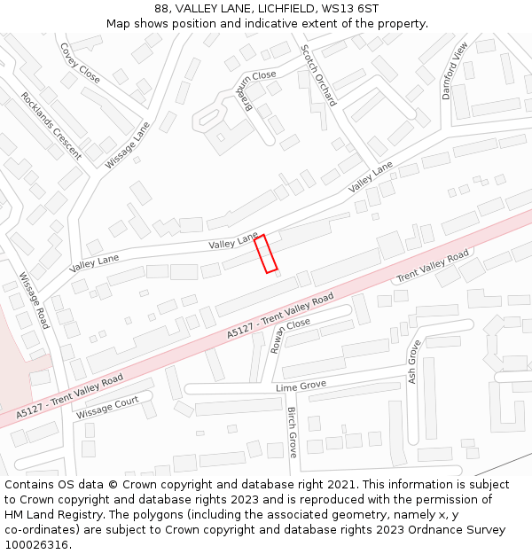 88, VALLEY LANE, LICHFIELD, WS13 6ST: Location map and indicative extent of plot