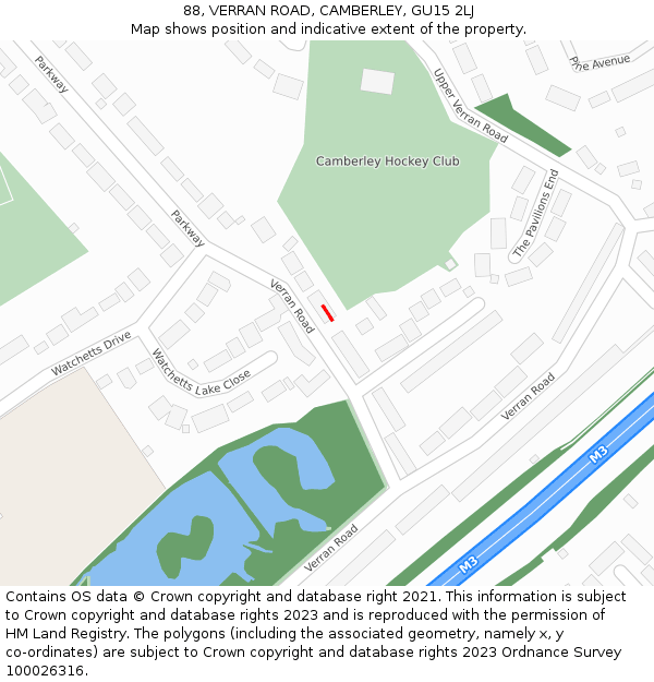 88, VERRAN ROAD, CAMBERLEY, GU15 2LJ: Location map and indicative extent of plot