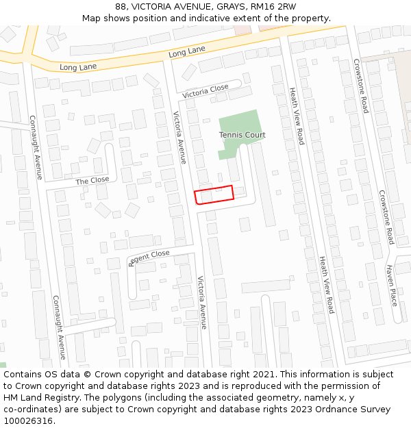 88, VICTORIA AVENUE, GRAYS, RM16 2RW: Location map and indicative extent of plot