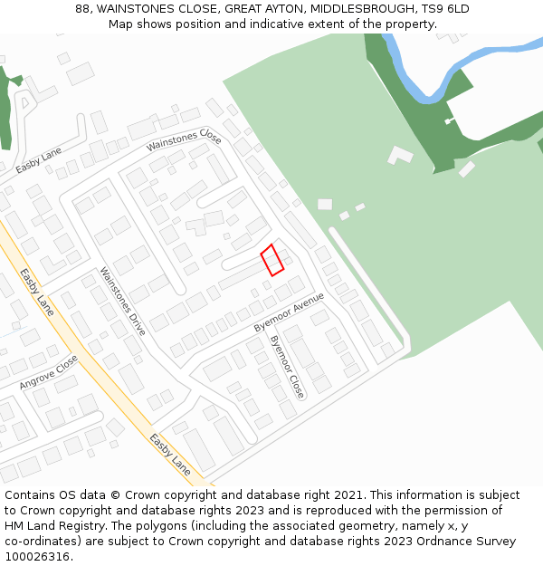 88, WAINSTONES CLOSE, GREAT AYTON, MIDDLESBROUGH, TS9 6LD: Location map and indicative extent of plot