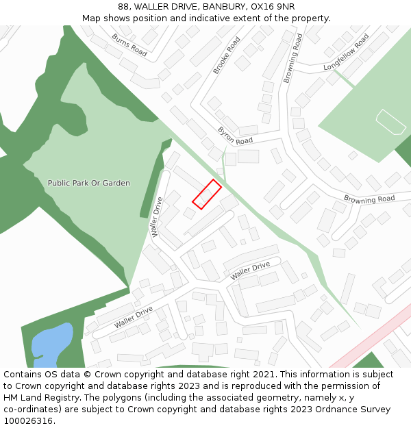 88, WALLER DRIVE, BANBURY, OX16 9NR: Location map and indicative extent of plot