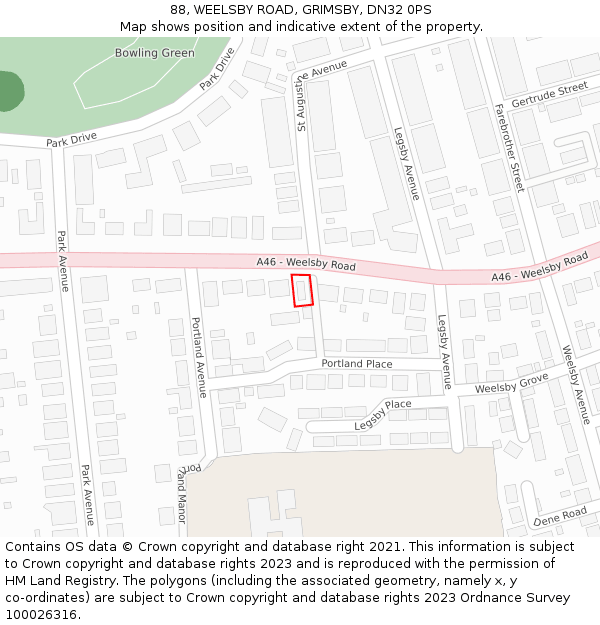 88, WEELSBY ROAD, GRIMSBY, DN32 0PS: Location map and indicative extent of plot
