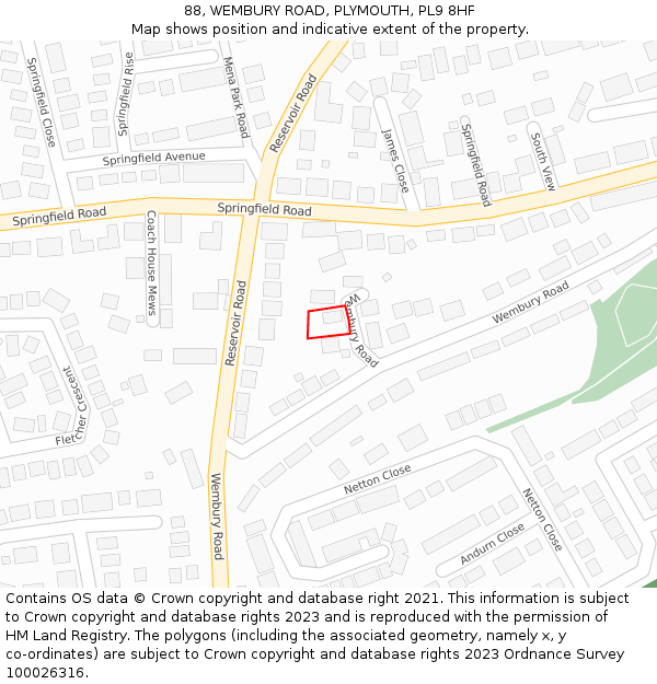 88, WEMBURY ROAD, PLYMOUTH, PL9 8HF: Location map and indicative extent of plot