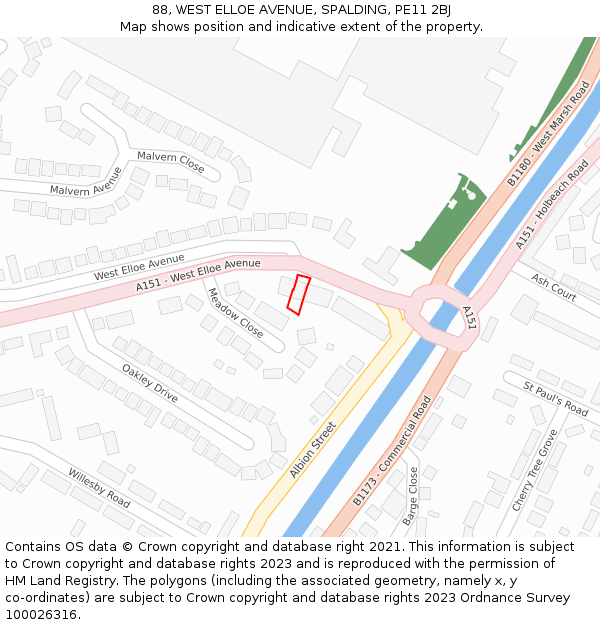 88, WEST ELLOE AVENUE, SPALDING, PE11 2BJ: Location map and indicative extent of plot