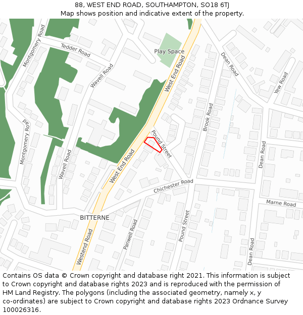 88, WEST END ROAD, SOUTHAMPTON, SO18 6TJ: Location map and indicative extent of plot