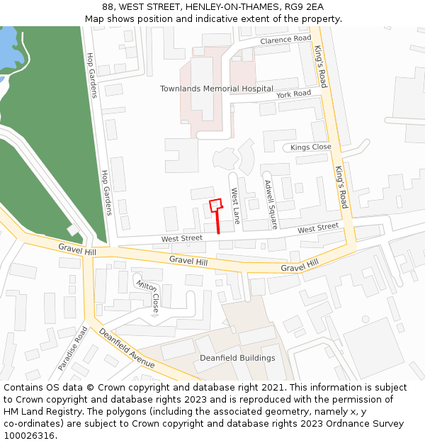 88, WEST STREET, HENLEY-ON-THAMES, RG9 2EA: Location map and indicative extent of plot