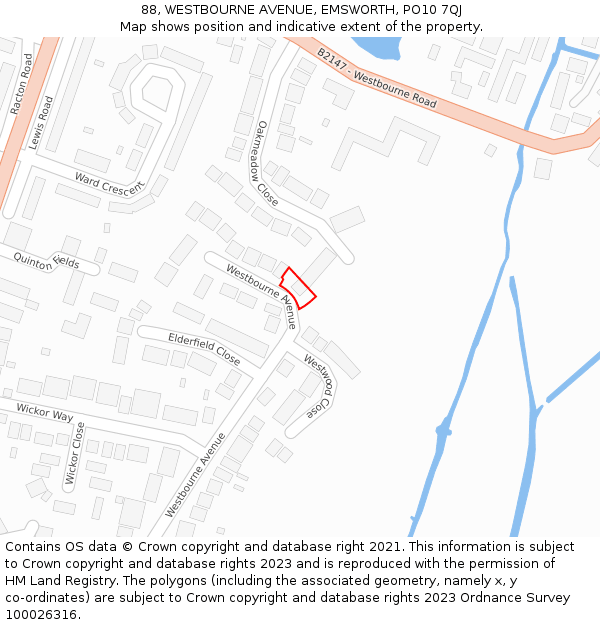 88, WESTBOURNE AVENUE, EMSWORTH, PO10 7QJ: Location map and indicative extent of plot