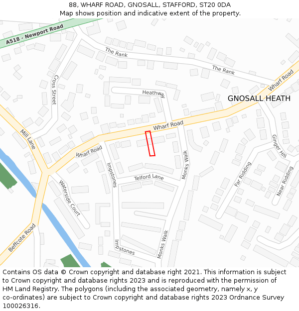 88, WHARF ROAD, GNOSALL, STAFFORD, ST20 0DA: Location map and indicative extent of plot