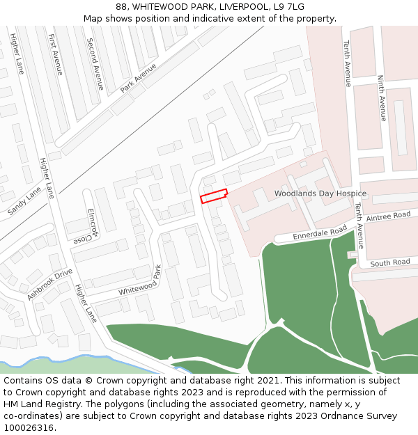 88, WHITEWOOD PARK, LIVERPOOL, L9 7LG: Location map and indicative extent of plot