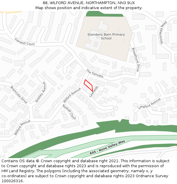 88, WILFORD AVENUE, NORTHAMPTON, NN3 9UX: Location map and indicative extent of plot