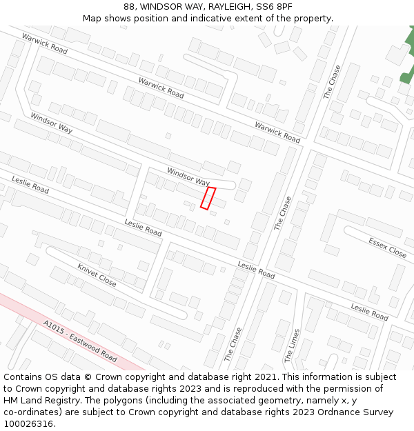 88, WINDSOR WAY, RAYLEIGH, SS6 8PF: Location map and indicative extent of plot