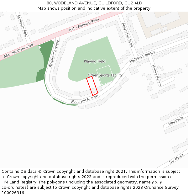 88, WODELAND AVENUE, GUILDFORD, GU2 4LD: Location map and indicative extent of plot