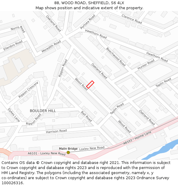 88, WOOD ROAD, SHEFFIELD, S6 4LX: Location map and indicative extent of plot