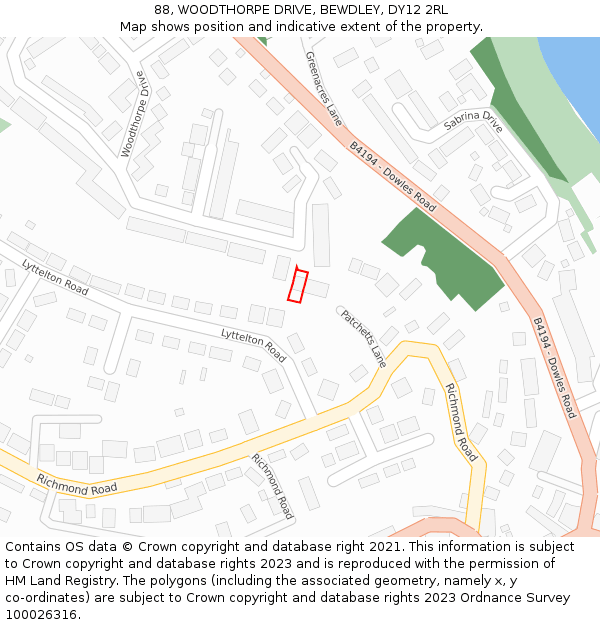 88, WOODTHORPE DRIVE, BEWDLEY, DY12 2RL: Location map and indicative extent of plot