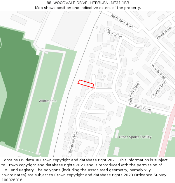 88, WOODVALE DRIVE, HEBBURN, NE31 1RB: Location map and indicative extent of plot