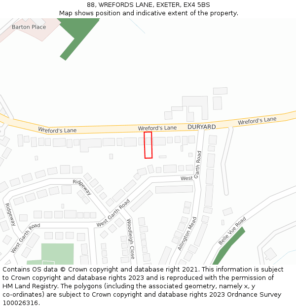 88, WREFORDS LANE, EXETER, EX4 5BS: Location map and indicative extent of plot
