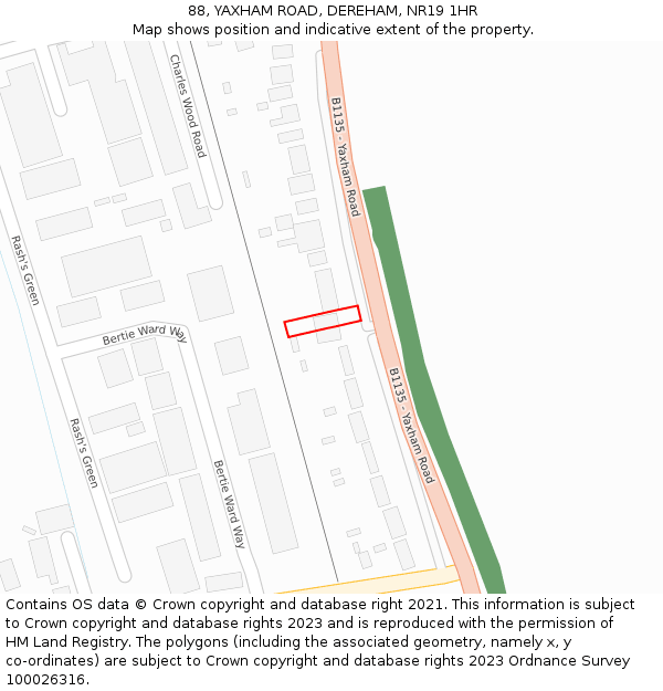 88, YAXHAM ROAD, DEREHAM, NR19 1HR: Location map and indicative extent of plot