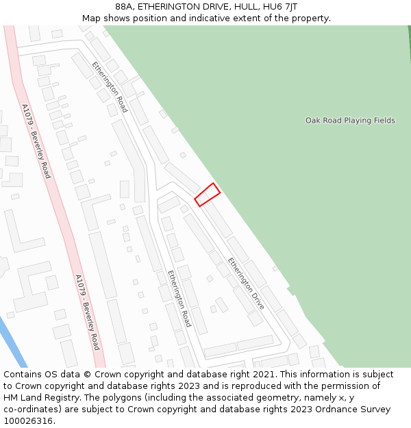 88A, ETHERINGTON DRIVE, HULL, HU6 7JT: Location map and indicative extent of plot