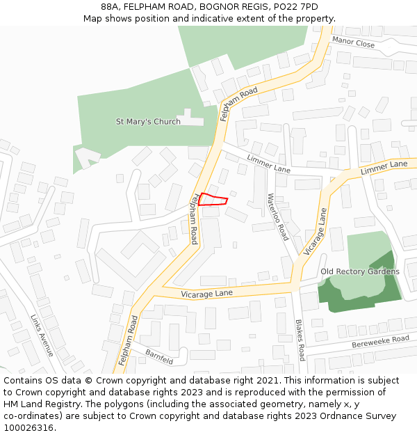 88A, FELPHAM ROAD, BOGNOR REGIS, PO22 7PD: Location map and indicative extent of plot