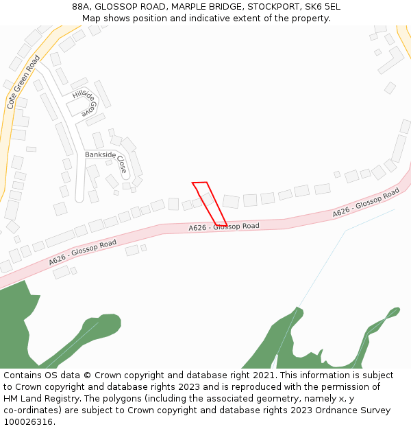 88A, GLOSSOP ROAD, MARPLE BRIDGE, STOCKPORT, SK6 5EL: Location map and indicative extent of plot