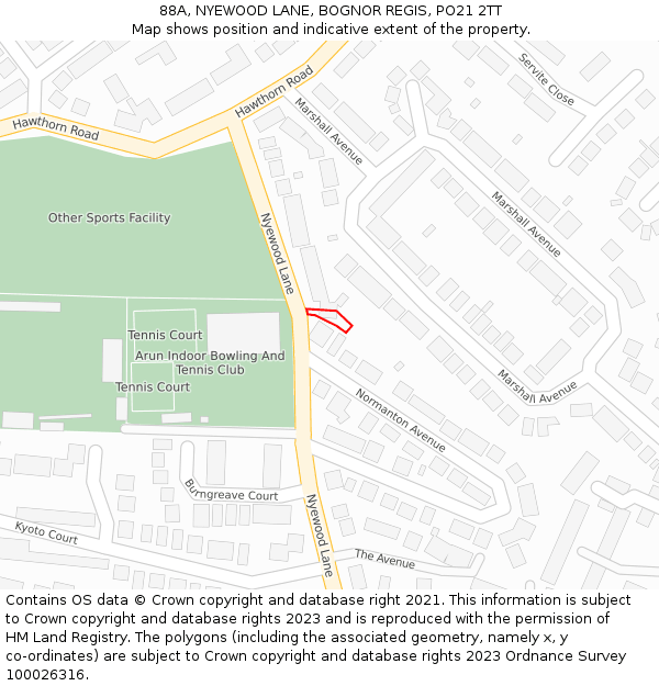 88A, NYEWOOD LANE, BOGNOR REGIS, PO21 2TT: Location map and indicative extent of plot