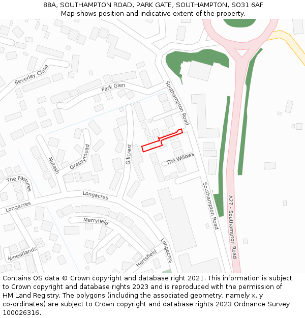 88A, SOUTHAMPTON ROAD, PARK GATE, SOUTHAMPTON, SO31 6AF: Location map and indicative extent of plot