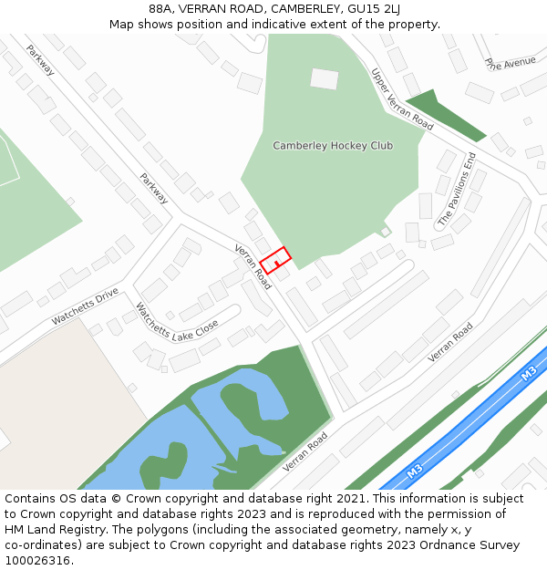 88A, VERRAN ROAD, CAMBERLEY, GU15 2LJ: Location map and indicative extent of plot