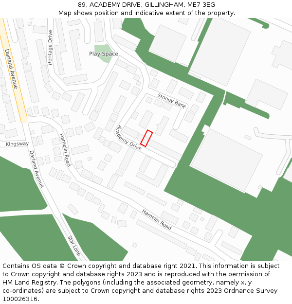 89, ACADEMY DRIVE, GILLINGHAM, ME7 3EG: Location map and indicative extent of plot