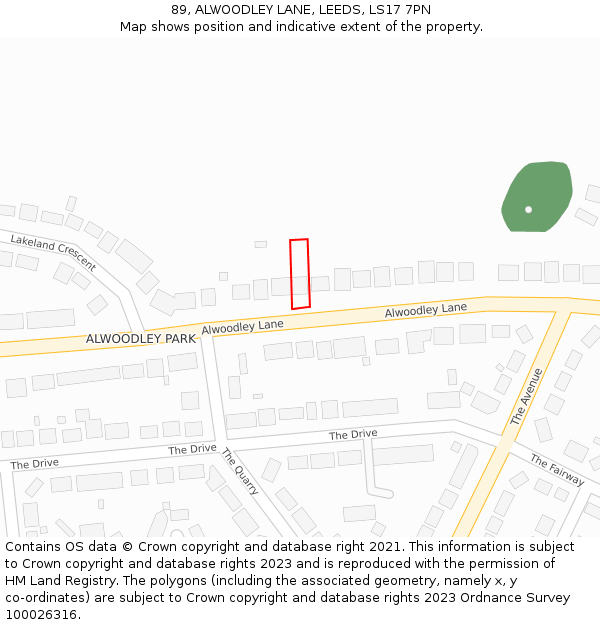 89, ALWOODLEY LANE, LEEDS, LS17 7PN: Location map and indicative extent of plot