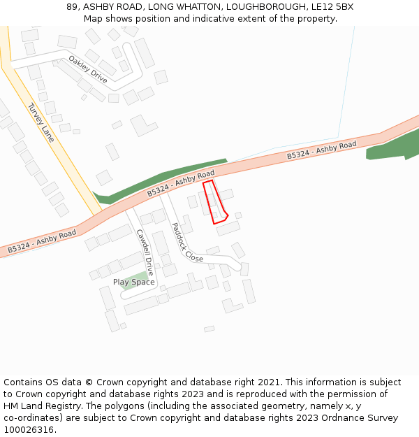 89, ASHBY ROAD, LONG WHATTON, LOUGHBOROUGH, LE12 5BX: Location map and indicative extent of plot