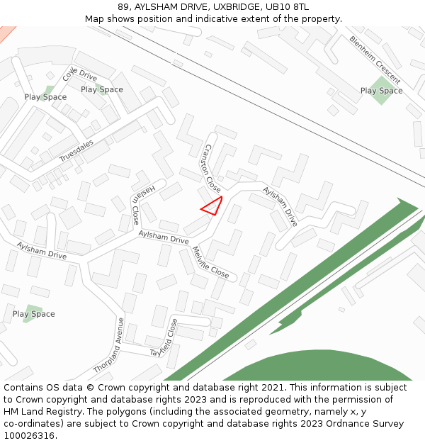 89, AYLSHAM DRIVE, UXBRIDGE, UB10 8TL: Location map and indicative extent of plot