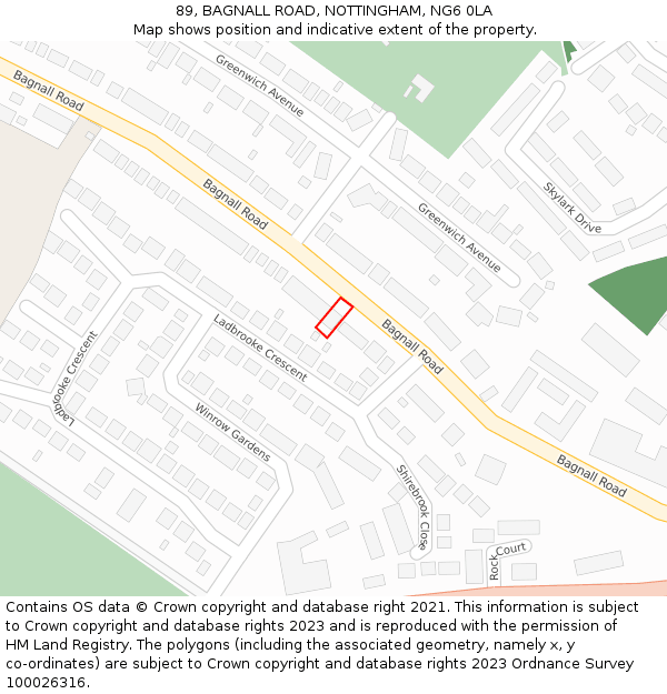 89, BAGNALL ROAD, NOTTINGHAM, NG6 0LA: Location map and indicative extent of plot