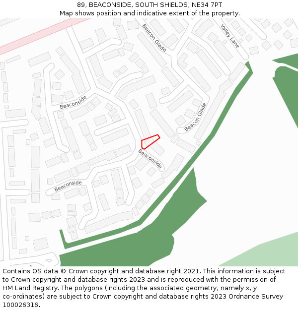 89, BEACONSIDE, SOUTH SHIELDS, NE34 7PT: Location map and indicative extent of plot