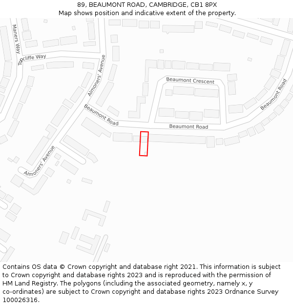 89, BEAUMONT ROAD, CAMBRIDGE, CB1 8PX: Location map and indicative extent of plot