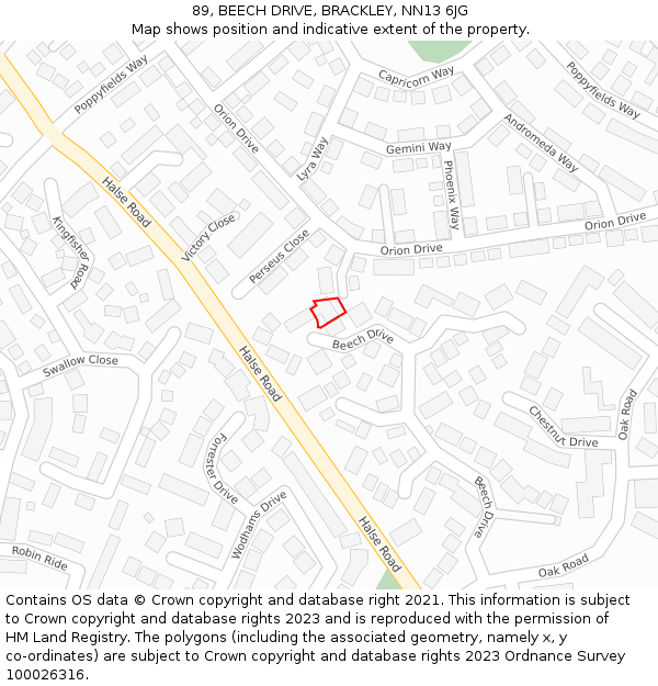 89, BEECH DRIVE, BRACKLEY, NN13 6JG: Location map and indicative extent of plot