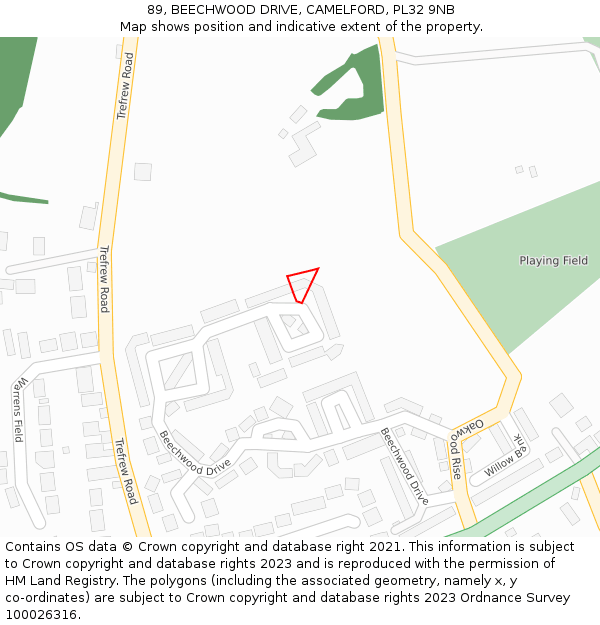 89, BEECHWOOD DRIVE, CAMELFORD, PL32 9NB: Location map and indicative extent of plot