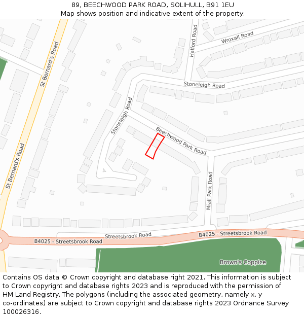 89, BEECHWOOD PARK ROAD, SOLIHULL, B91 1EU: Location map and indicative extent of plot