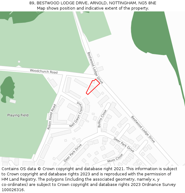 89, BESTWOOD LODGE DRIVE, ARNOLD, NOTTINGHAM, NG5 8NE: Location map and indicative extent of plot