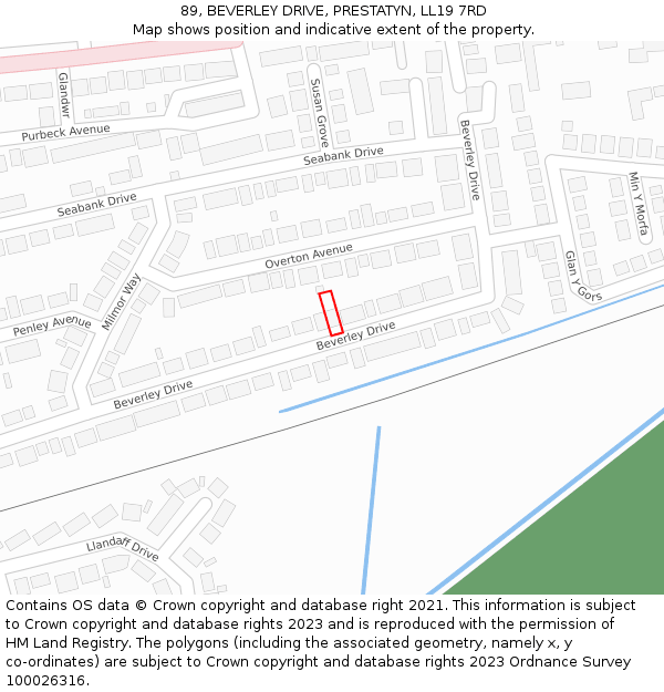 89, BEVERLEY DRIVE, PRESTATYN, LL19 7RD: Location map and indicative extent of plot