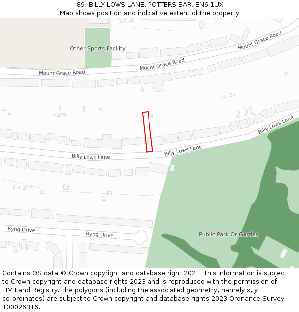 89, BILLY LOWS LANE, POTTERS BAR, EN6 1UX: Location map and indicative extent of plot