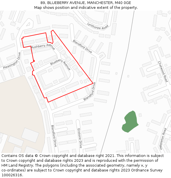 89, BLUEBERRY AVENUE, MANCHESTER, M40 0GE: Location map and indicative extent of plot