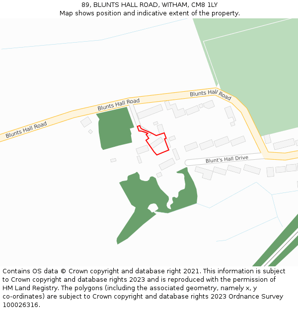 89, BLUNTS HALL ROAD, WITHAM, CM8 1LY: Location map and indicative extent of plot