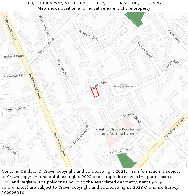 89, BORDEN WAY, NORTH BADDESLEY, SOUTHAMPTON, SO52 9PG: Location map and indicative extent of plot