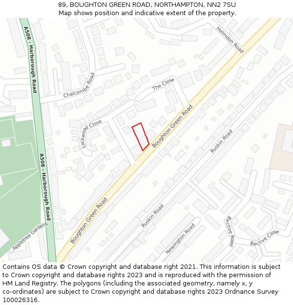 89, BOUGHTON GREEN ROAD, NORTHAMPTON, NN2 7SU: Location map and indicative extent of plot