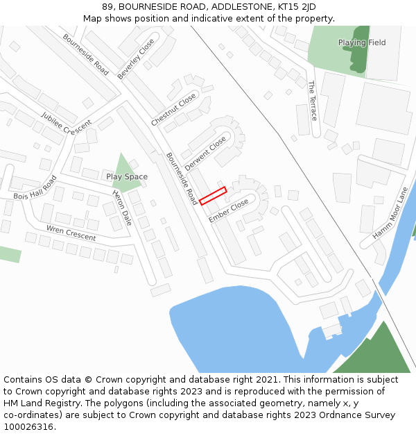 89, BOURNESIDE ROAD, ADDLESTONE, KT15 2JD: Location map and indicative extent of plot